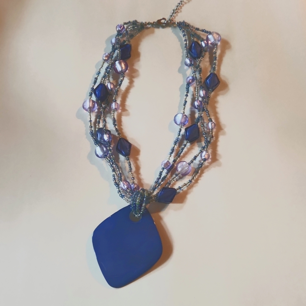 Blue Shell and Bead Statement Necklace
